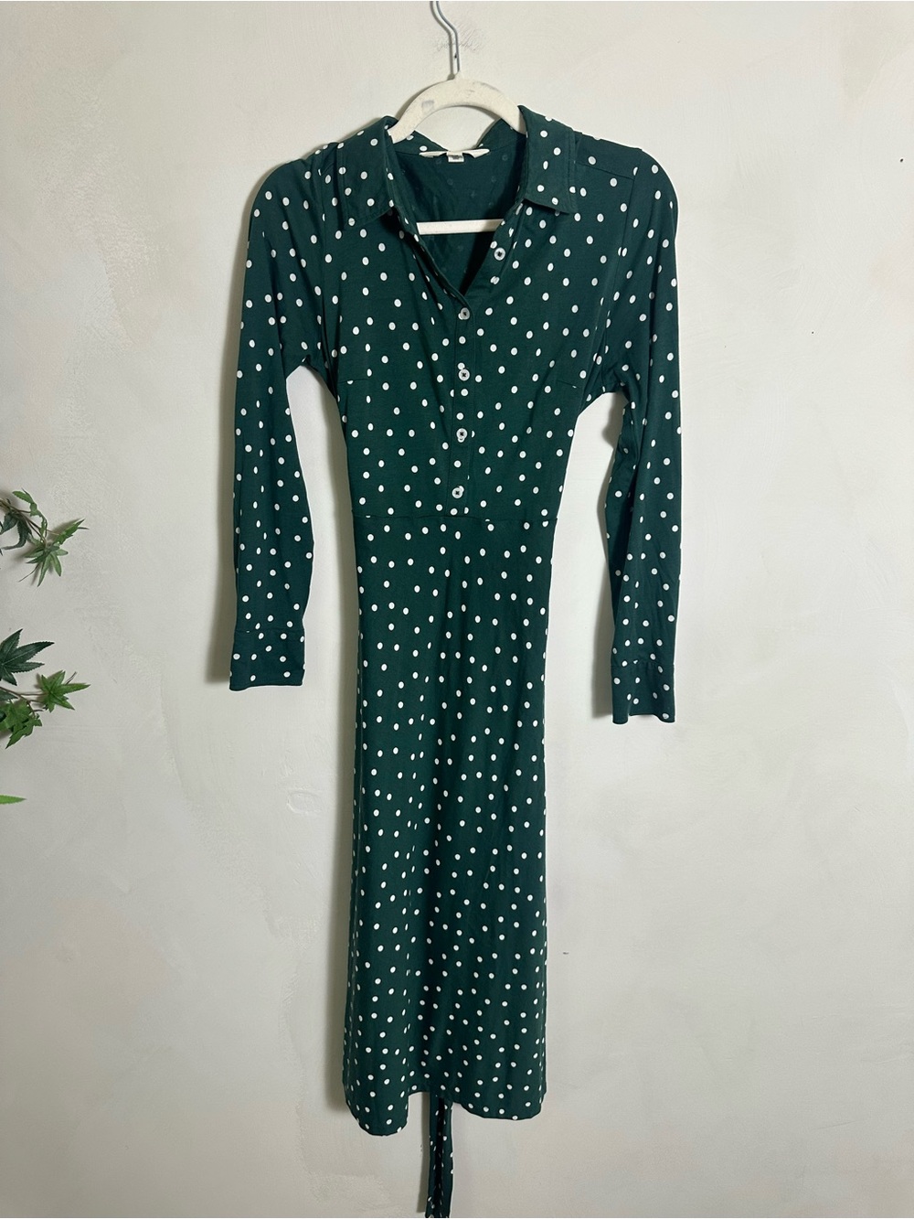 BODEN Dress Laura Jersey Knit Midi Dk Green Polka Dot sz 6R Modern Prep
